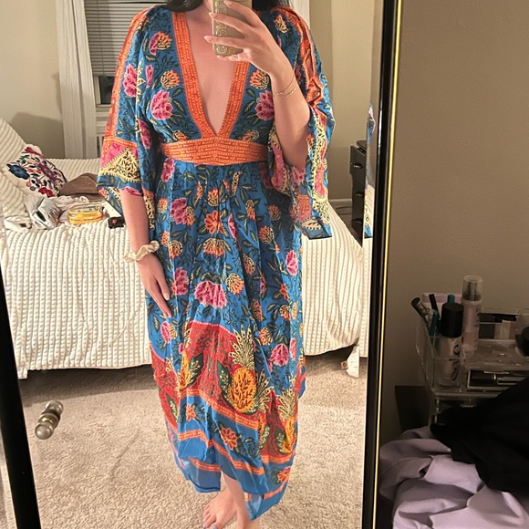 FARM Rio Dresses & Skirts - FARM Rio Blue and Orange Floral Maxi Dress
